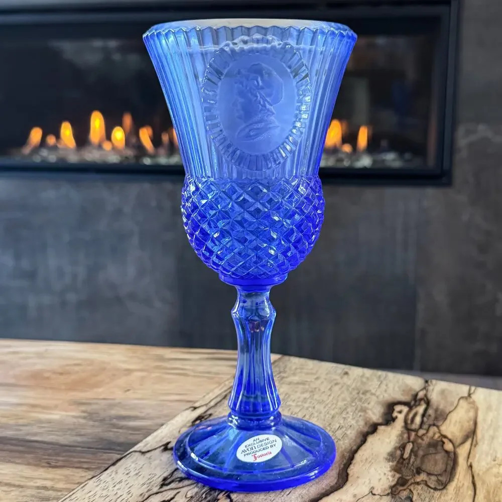 Vintage Avon Fostoria Martha Washington Cobalt Blue Glass Goblet Candle Holder